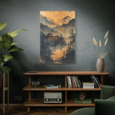 Golden Mist Mountain Landscape Canvas — Asian Pagoda Wall Art - The Art Hub