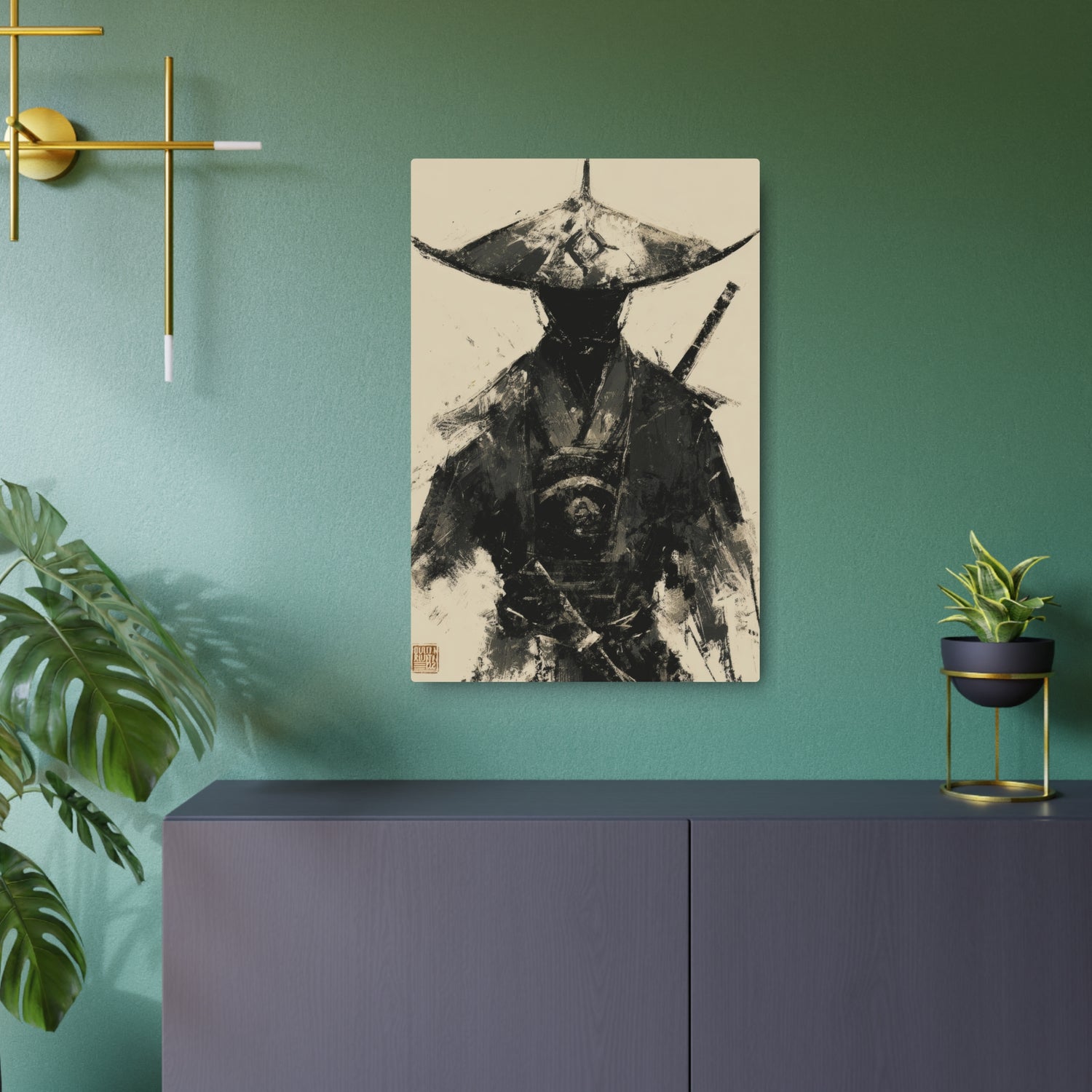 Samurai Ink Warrior Metal Art Sign — Japanese Sumi-e Wall Decor - The Art Hub