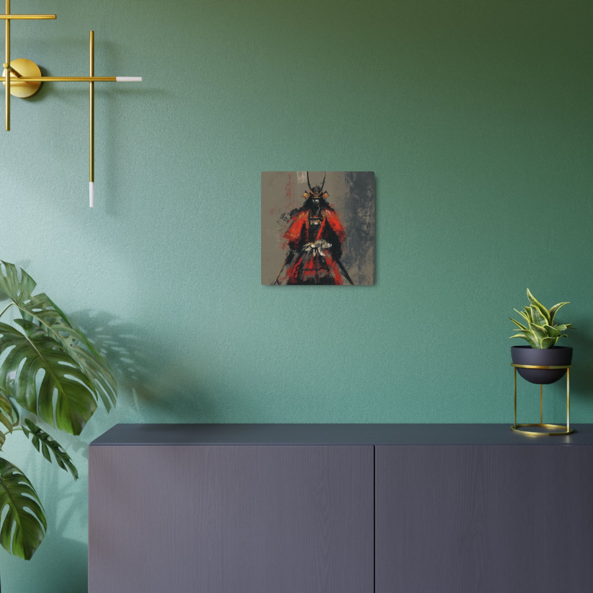 Samurai Warrior Metal Art Sign — Abstract Red Armor Wall Décor