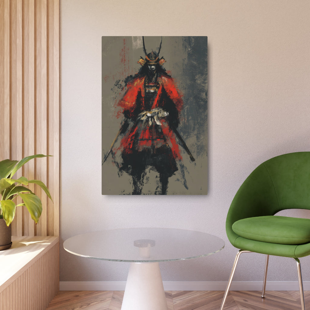 Samurai Warrior Metal Art Sign — Abstract Red Armor Wall Décor
