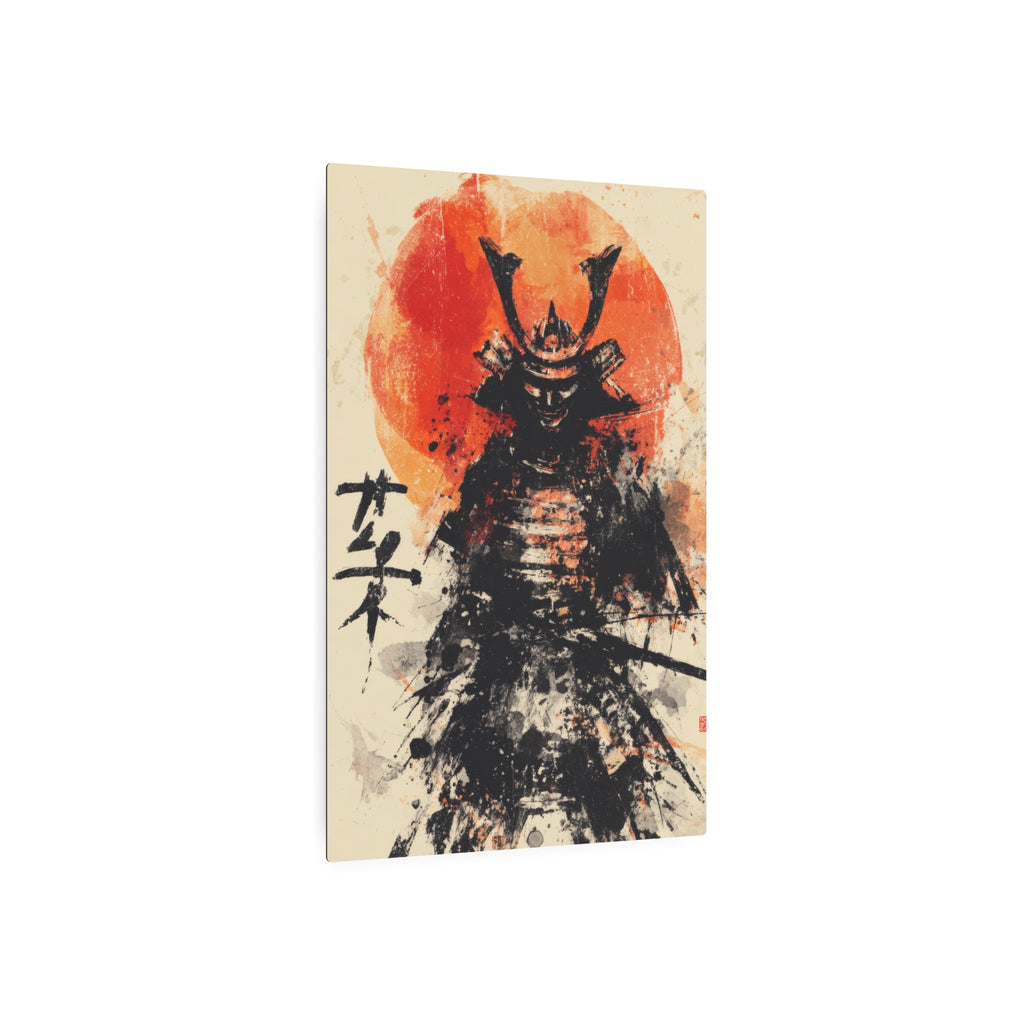 Samurai Metal Art Sign — Ink Wash Warrior with Rising Sun