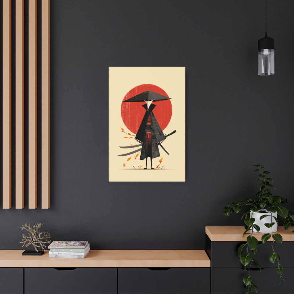 Samurai Metal Art Sign — Minimal Japanese Warrior Wall Decor with Red Sun