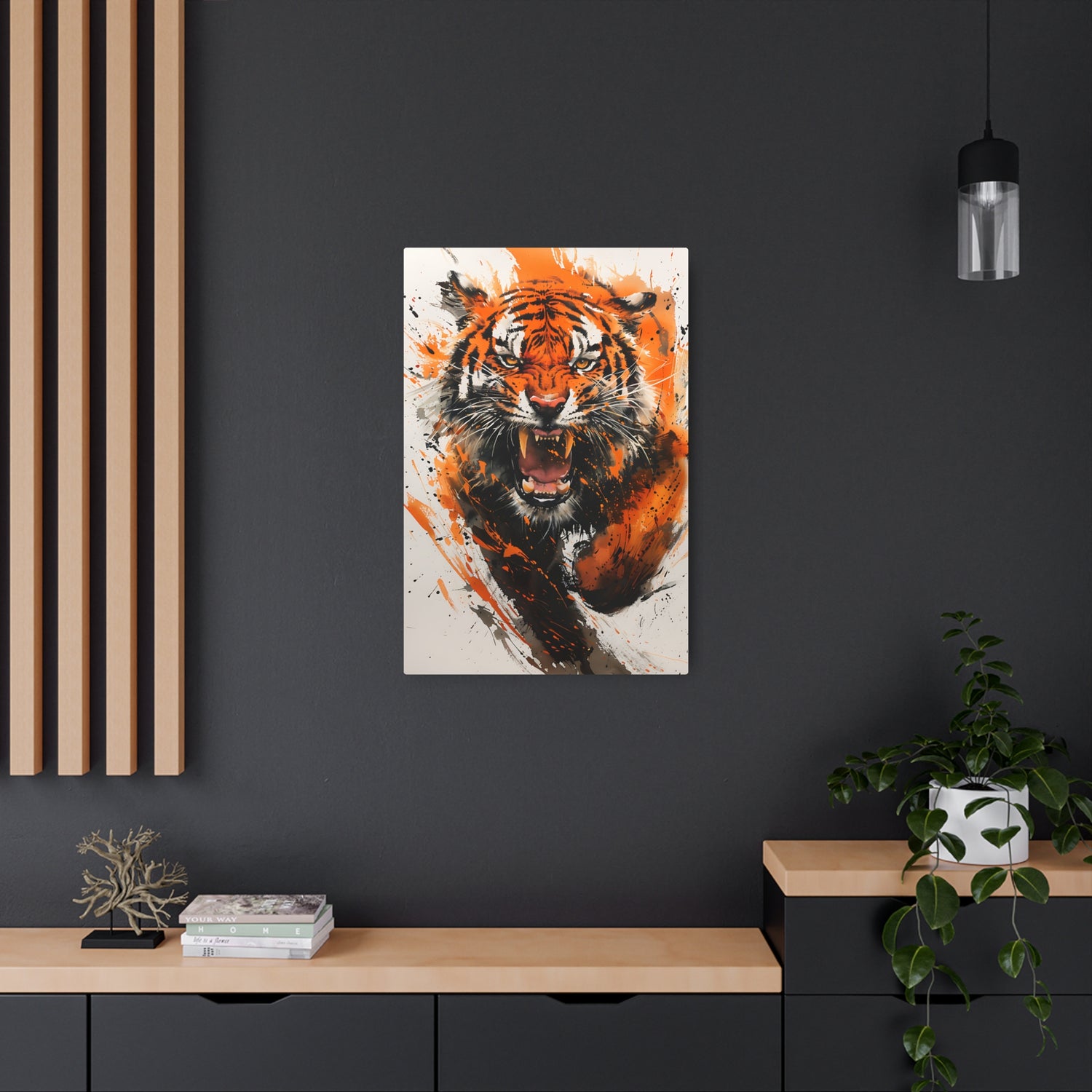 Roaring Tiger Metal Art Sign Vibrant Orange Wildlife Wall Decor - The Art Hub