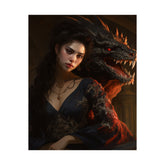 Fantasy Portrait Poster — Dark Sorceress with Dragon Matte Vertical Print - The Art Hub