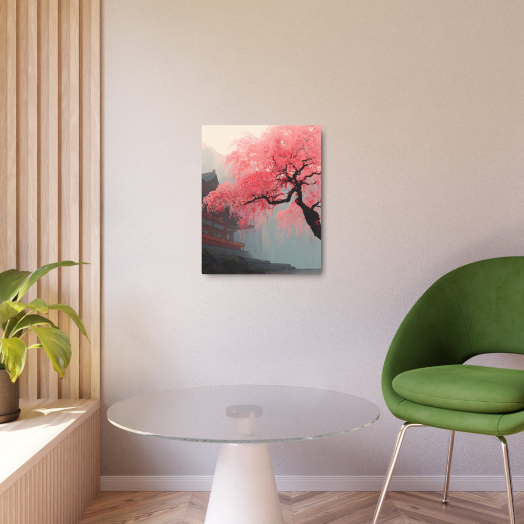 Cherry Blossom Metal Art Sign – Pink Sakura Landscape Wall Décor