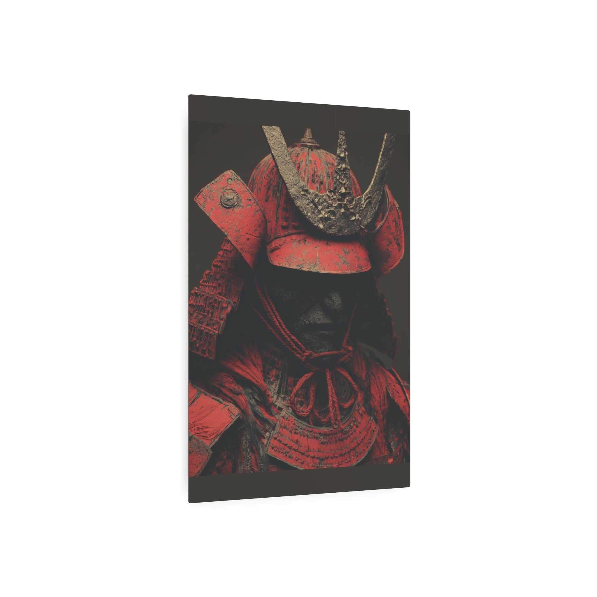 Samurai Helmet Metal Art Sign — Dark Red Warrior Wall Decor
