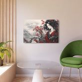 Metal Art Elegant Geisha Landscape with Red Maple Blossoms - The Art Hub