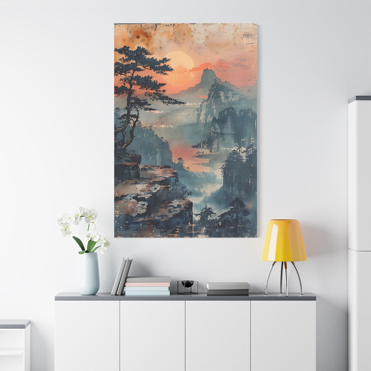 Sunset Mountain Landscape Canvas Print — Misty Pine Cliff Wall Art - The Art Hub
