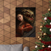 Matte Vertical Poster — Asian Warrior Woman with Dragon Art Print - The Art Hub