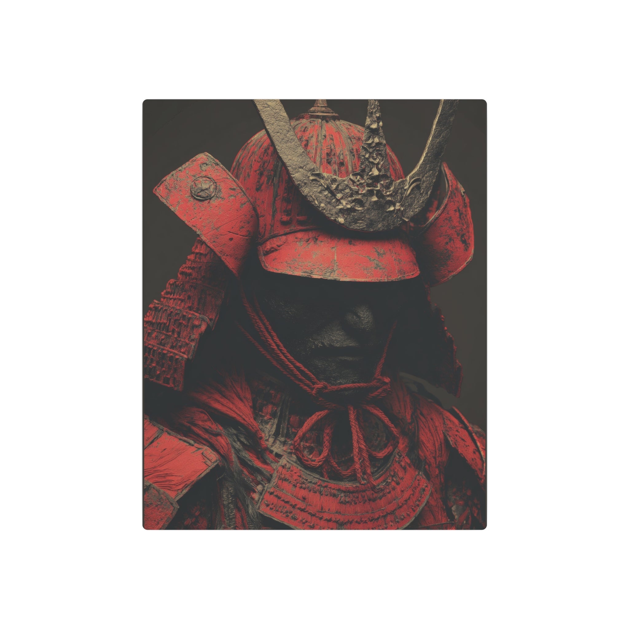 Samurai Helmet Metal Art Sign — Dark Red Warrior Wall Decor