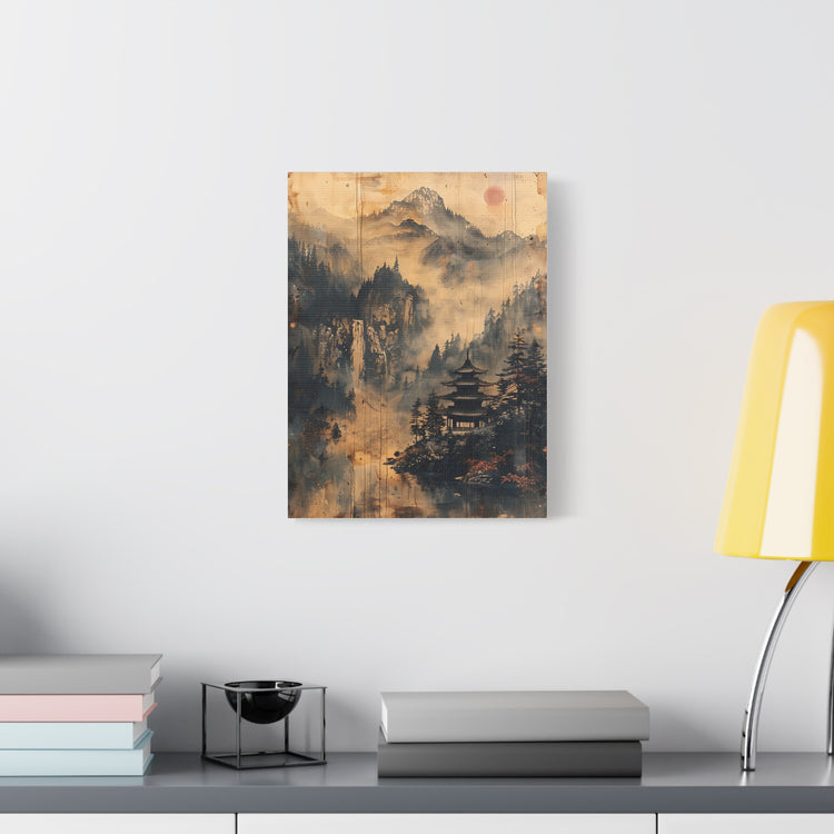 Zen Mountain Mist Canvas Art — Japanese Pagoda Landscape on Stretched Matte Canvas - The Art Hub