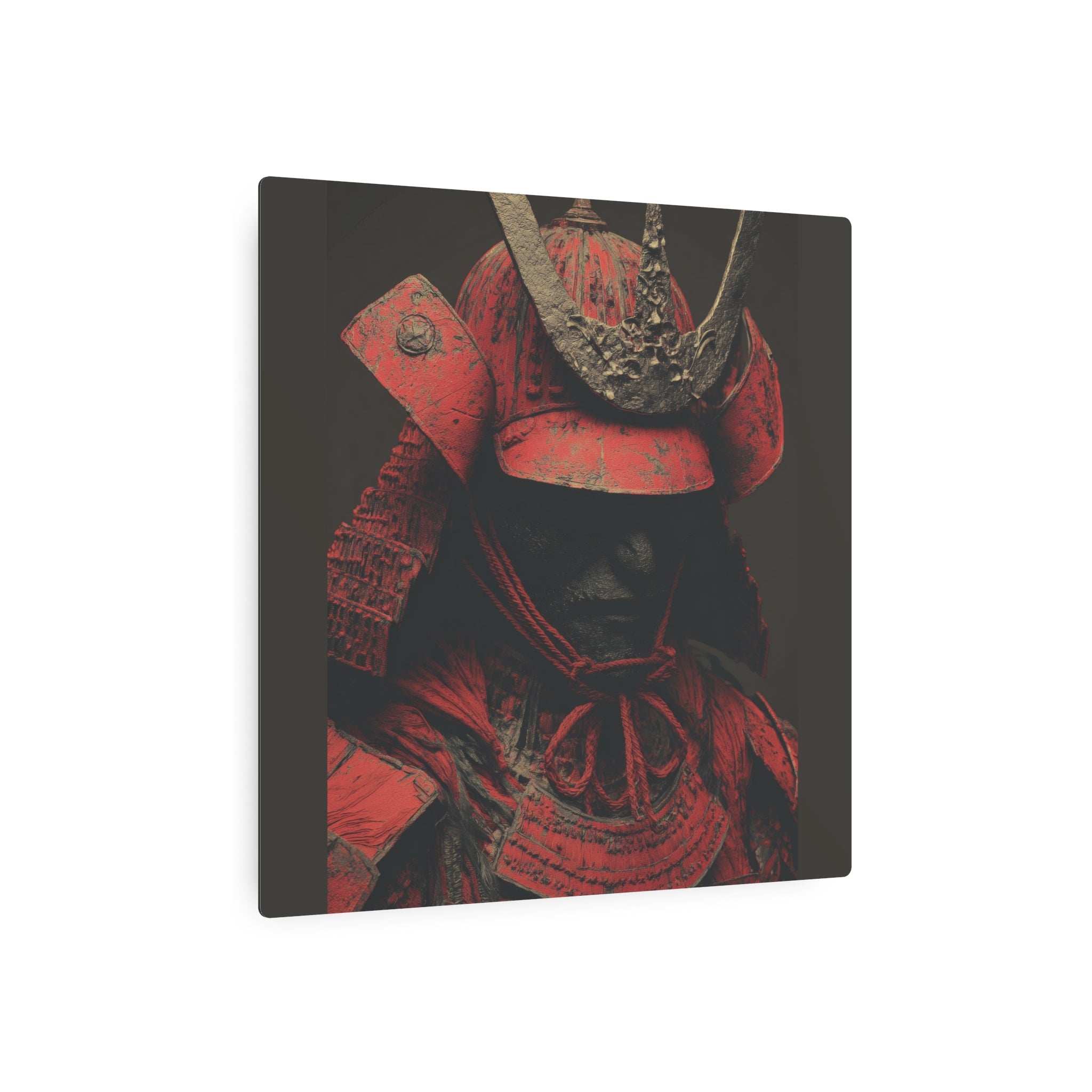 Samurai Helmet Metal Art Sign — Dark Red Warrior Wall Decor