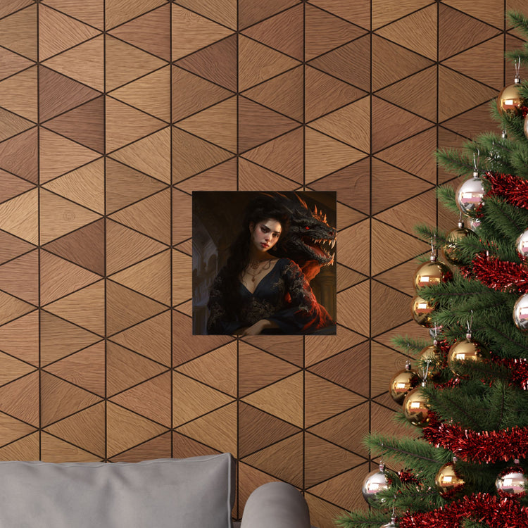 Fantasy Portrait Poster — Dark Sorceress with Dragon Matte Vertical Print - The Art Hub