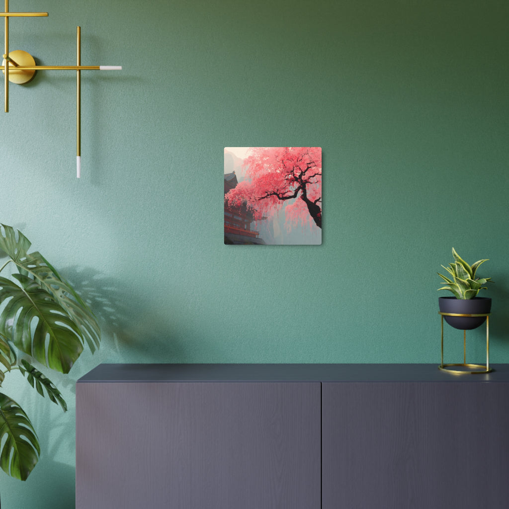 Cherry Blossom Metal Art Sign – Pink Sakura Landscape Wall Décor