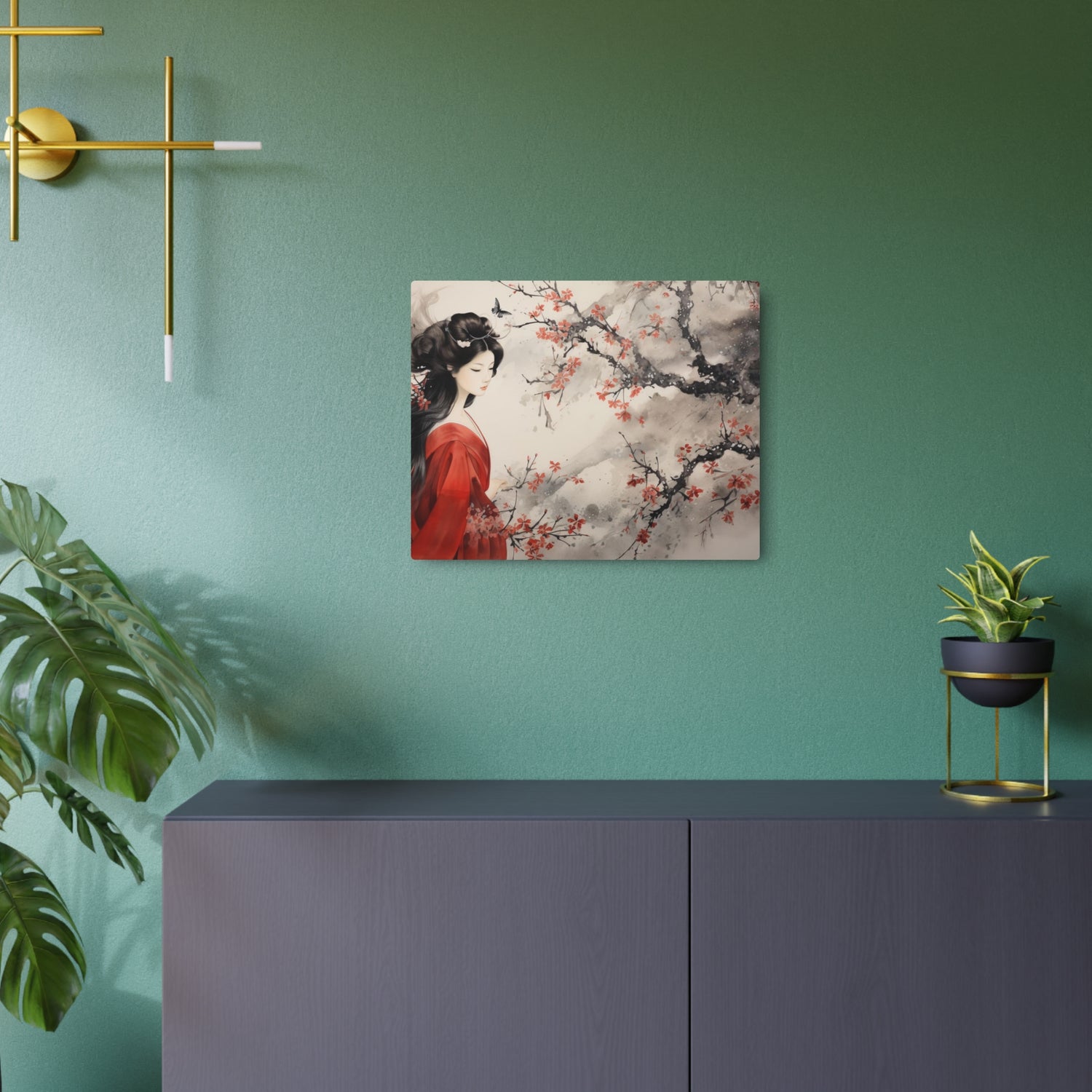 Geisha Cherry Blossom Metal Art Japanese-Inspired Wall Decor - The Art Hub