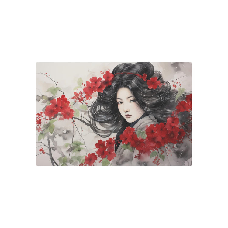 Metal Art Asian Woman with Red Blossoms Decorative Wall Art - The Art Hub
