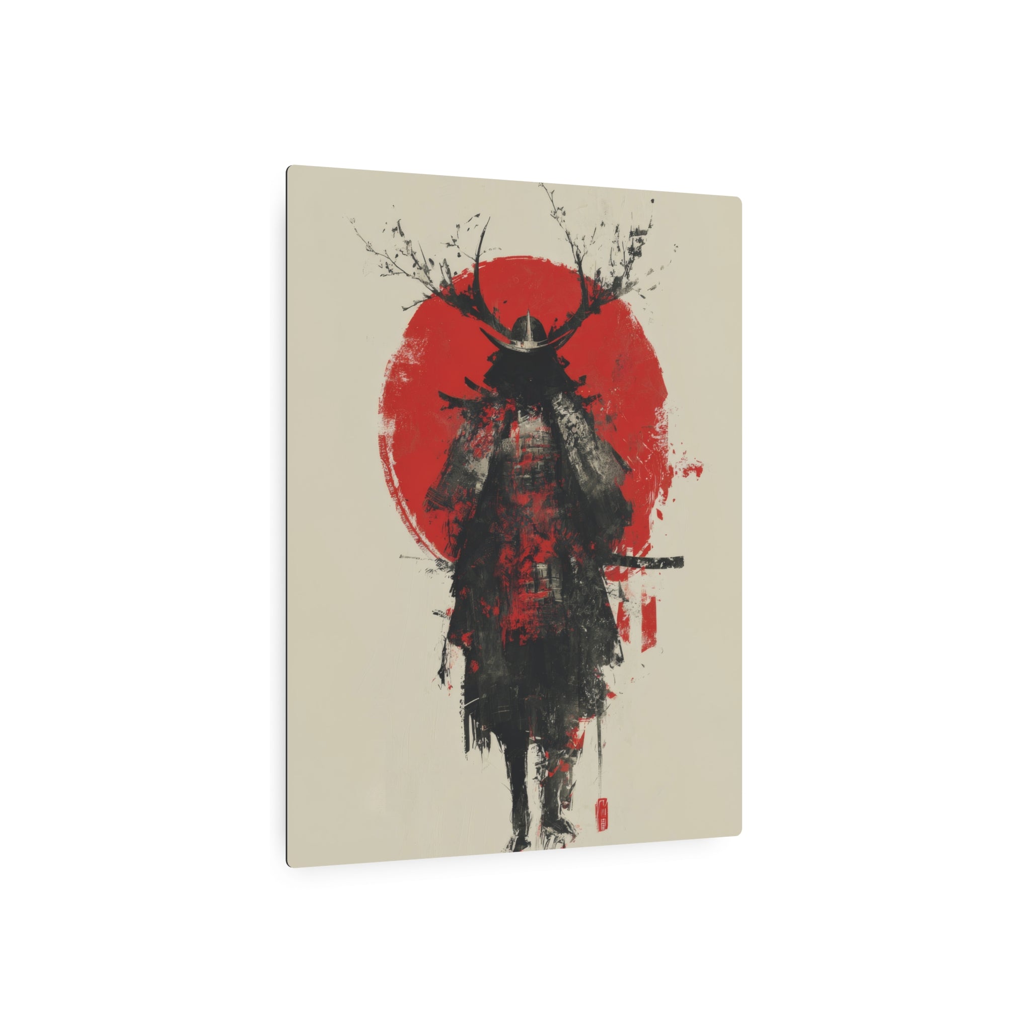 Samurai Metal Art Sign — Red Sun Warrior Wall Decor