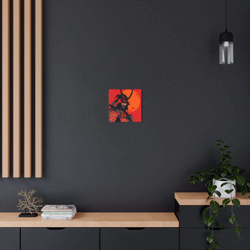 Samurai Moon Metal Art Sign — Red Warrior Wall Decor