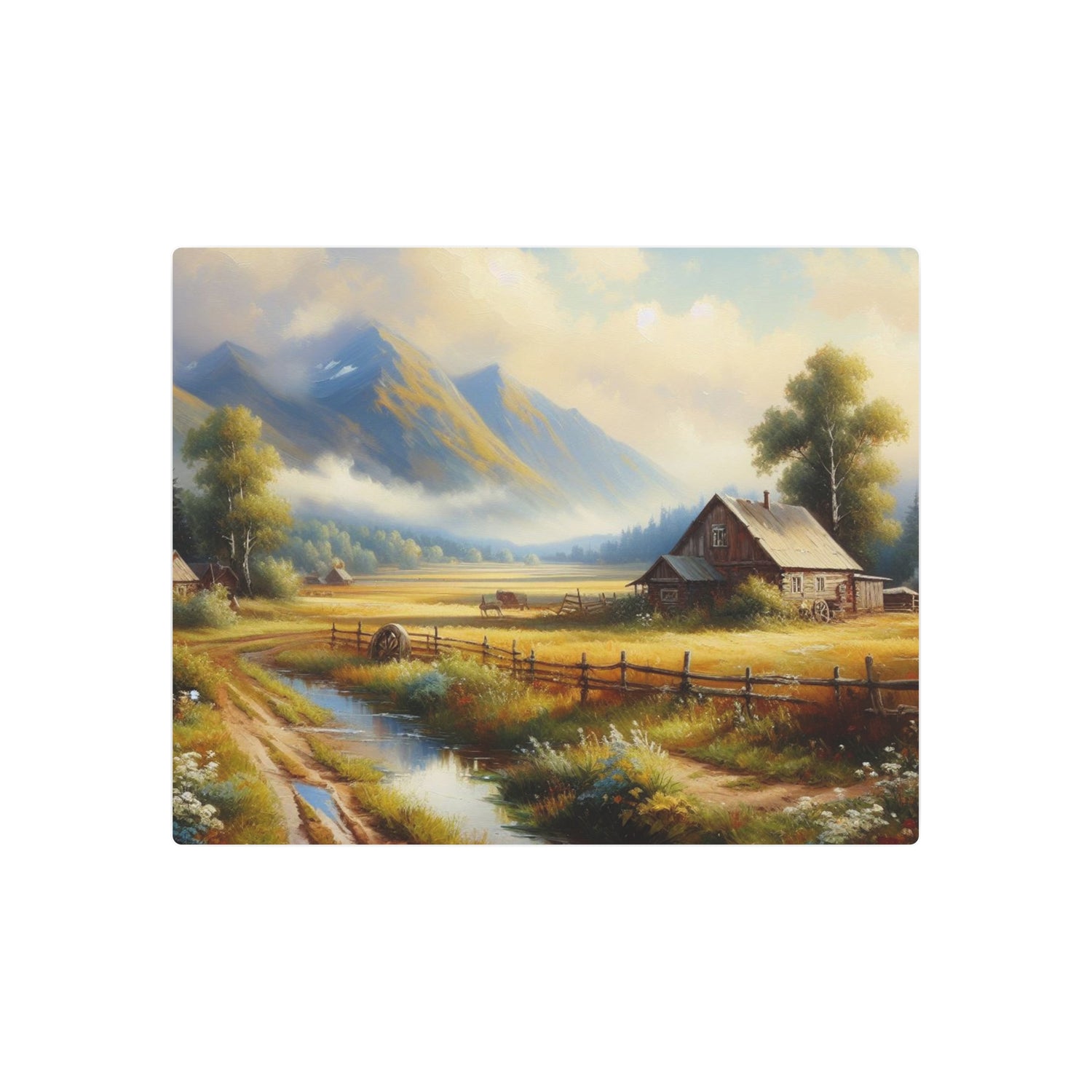 Metal Art Rustic Mountain Farm Scene Metal Art Wall Decor - The Art Hub