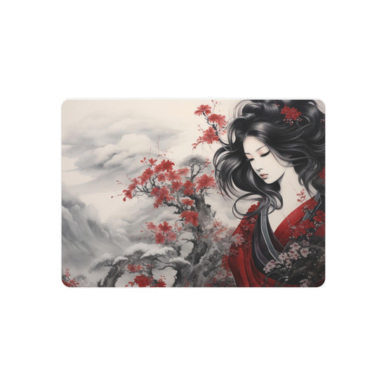 Metal Art Elegant Geisha Landscape with Red Maple Blossoms - The Art Hub