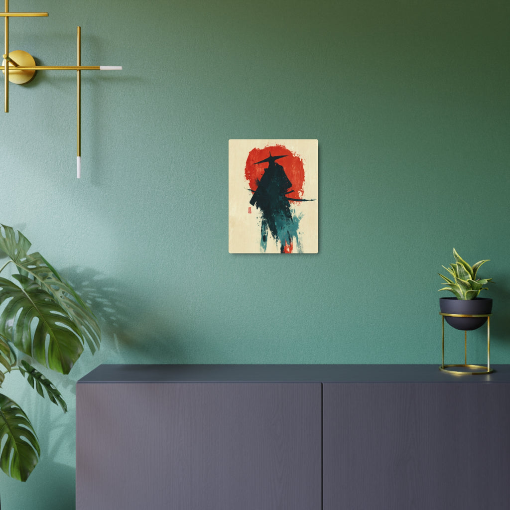 Samurai Silhouette Metal Art Sign — Japanese Ink Wash Wall Decor