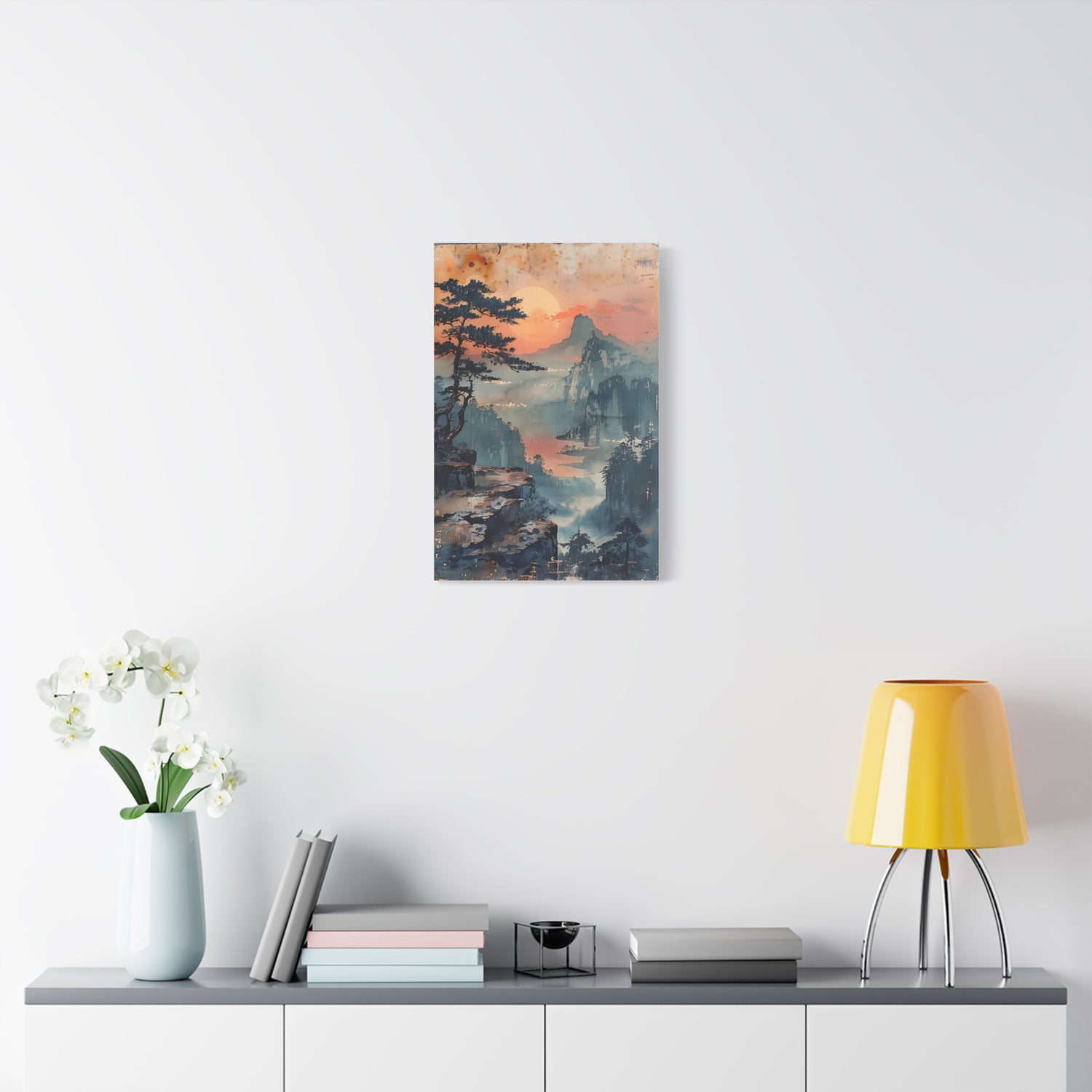 Sunset Mountain Landscape Canvas Print — Misty Pine Cliff Wall Art - The Art Hub