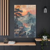 Sunset Mountain Landscape Canvas Print — Misty Pine Cliff Wall Art - The Art Hub