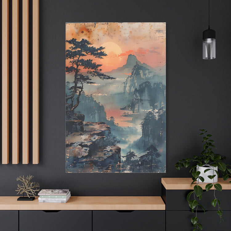 Sunset Mountain Landscape Canvas Print — Misty Pine Cliff Wall Art - The Art Hub