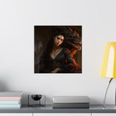 Fantasy Portrait Poster — Dark Sorceress with Dragon Matte Vertical Print - The Art Hub