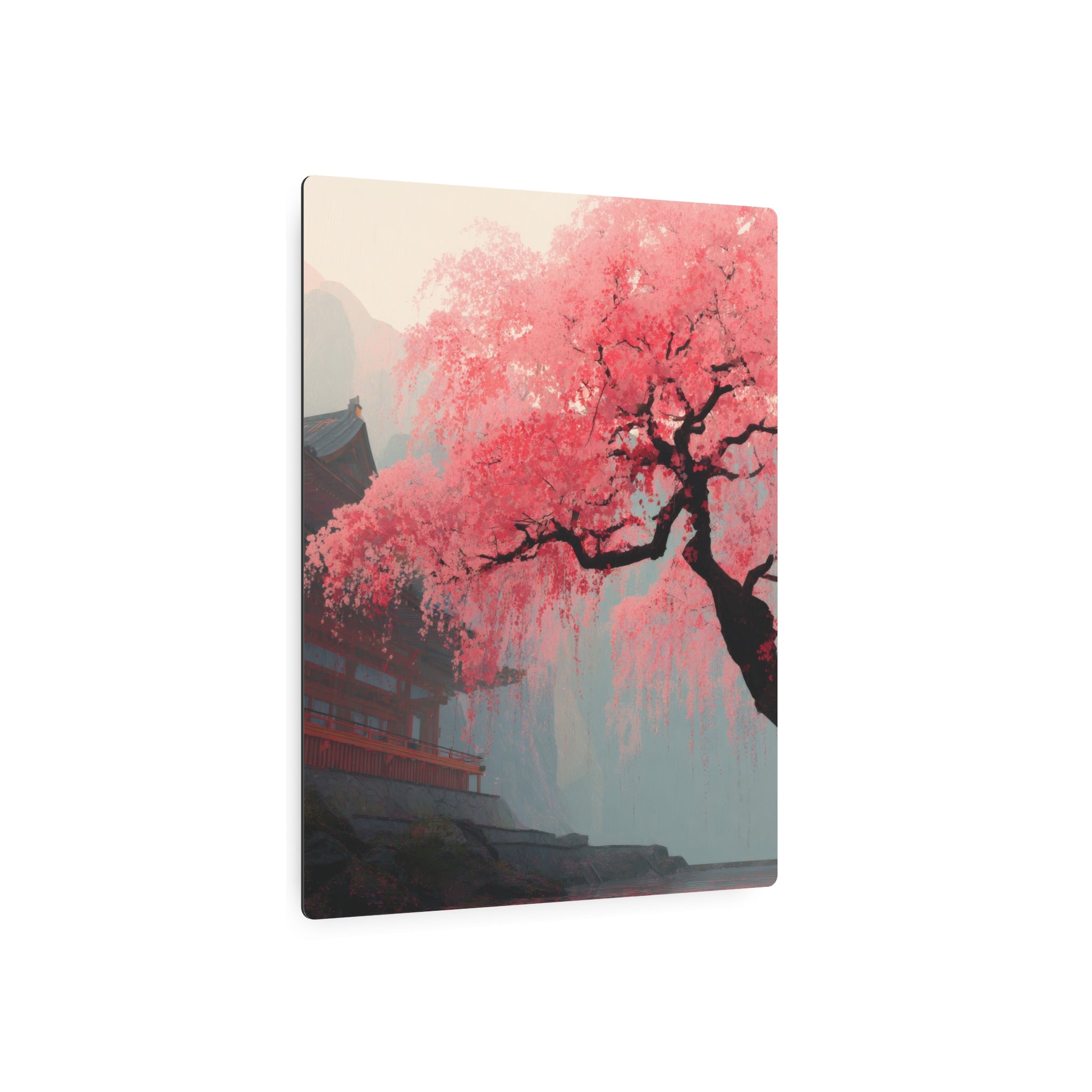 Cherry Blossom Metal Art Sign – Pink Sakura Landscape Wall Décor