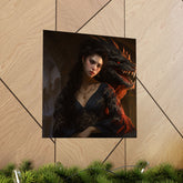 Fantasy Portrait Poster — Dark Sorceress with Dragon Matte Vertical Print - The Art Hub