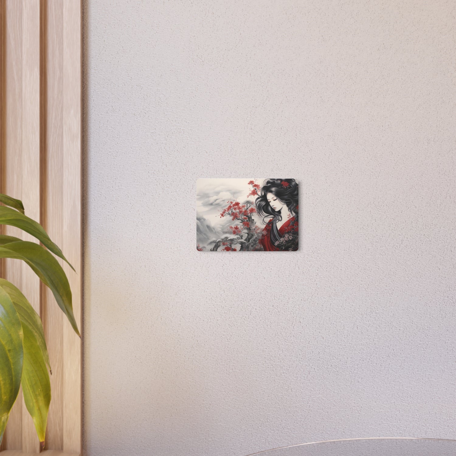 Metal Art Elegant Geisha Landscape with Red Maple Blossoms - The Art Hub