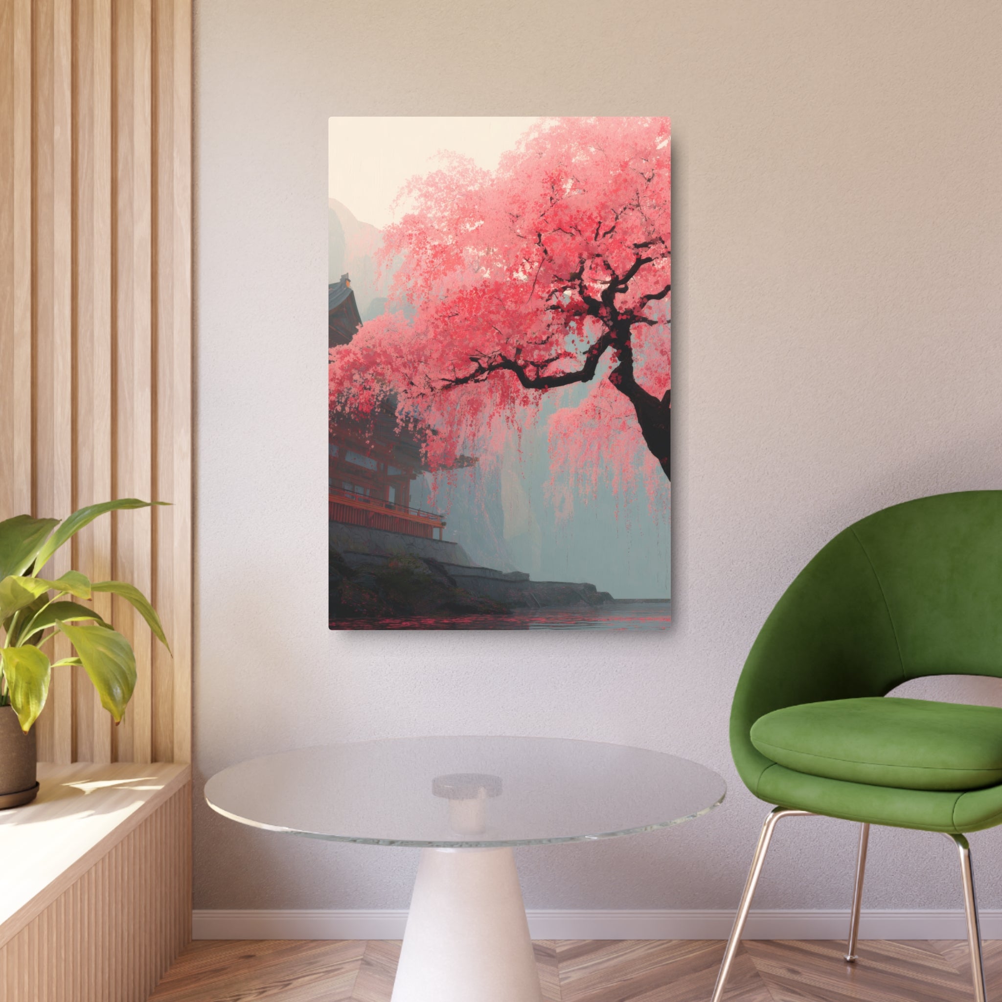 Cherry Blossom Metal Art Sign – Pink Sakura Landscape Wall Décor