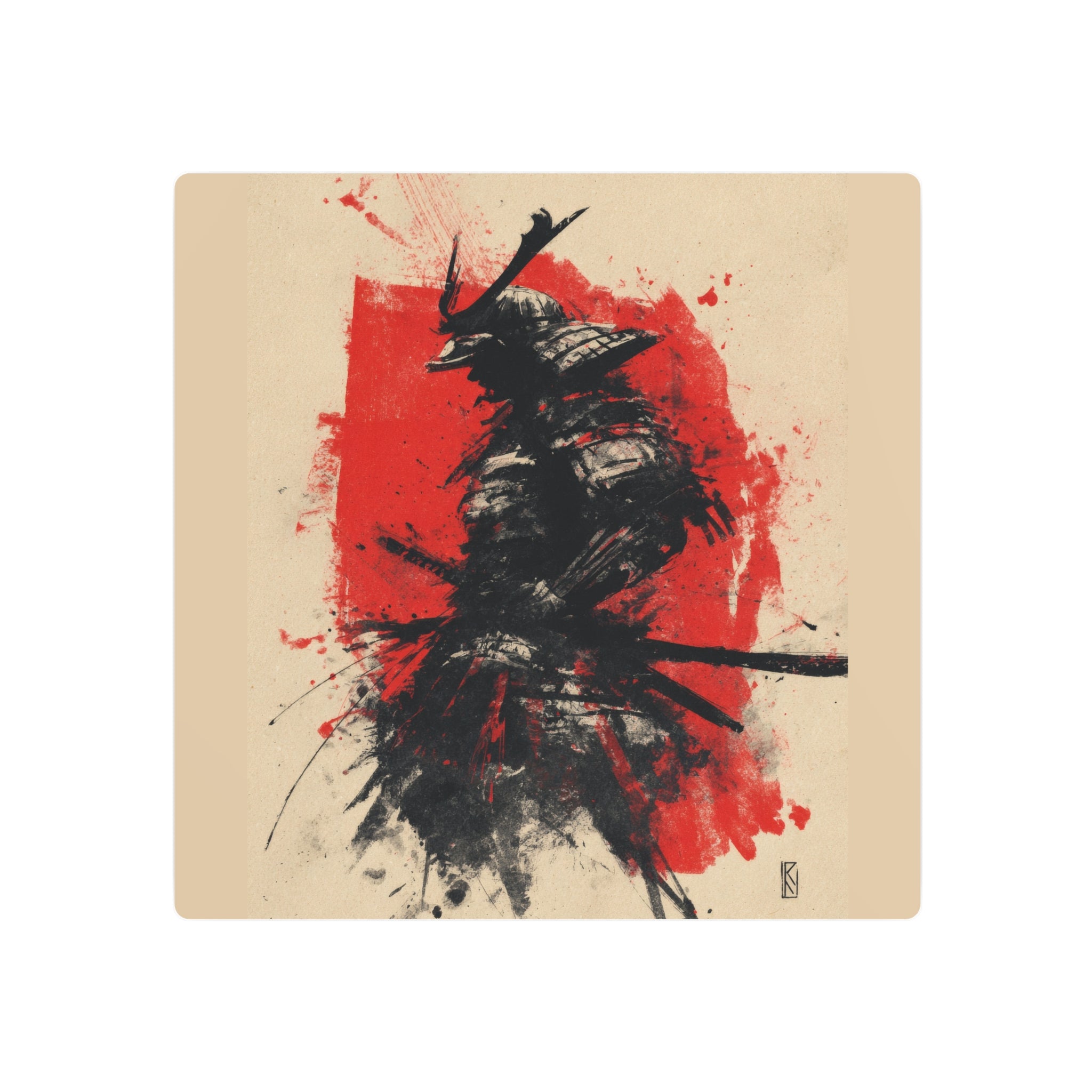 Samurai Ink Metal Art Sign – Japanese Warrior Wall Decor