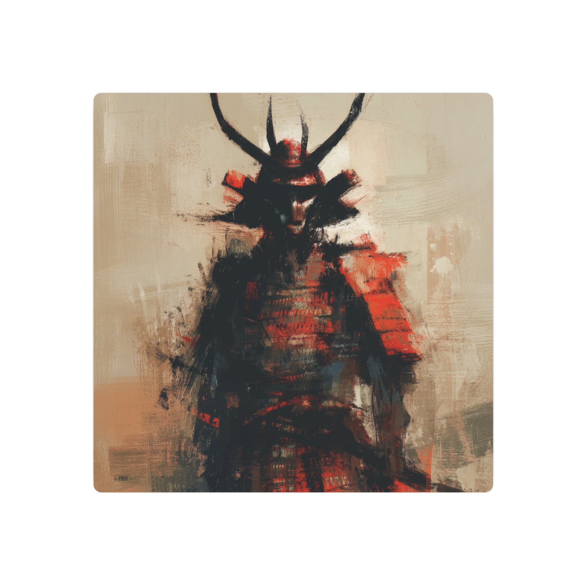 Samurai Metal Art Sign — Abstract Red Warrior Wall Decor