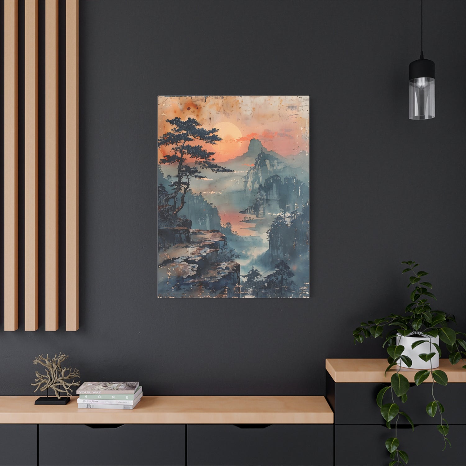 Sunset Mountain Landscape Canvas Print — Misty Pine Cliff Wall Art - The Art Hub