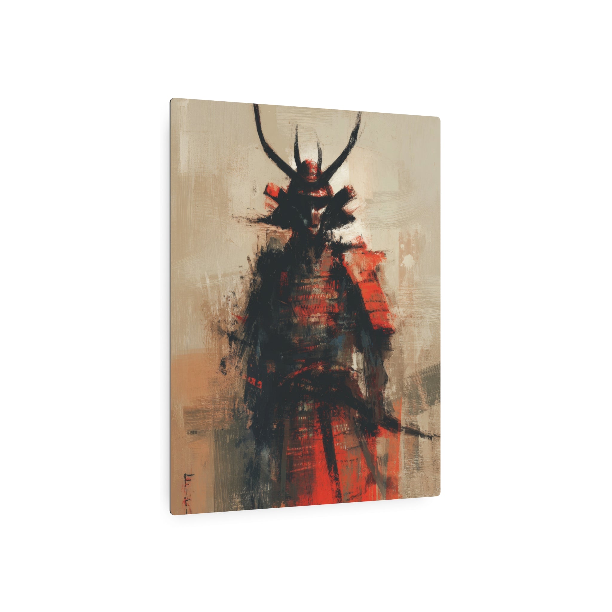 Samurai Metal Art Sign — Abstract Red Warrior Wall Decor