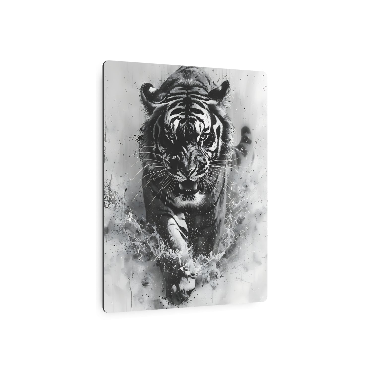 Tiger Metal Art — Dramatic Black & White Running Tiger Wall Decor - The Art Hub
