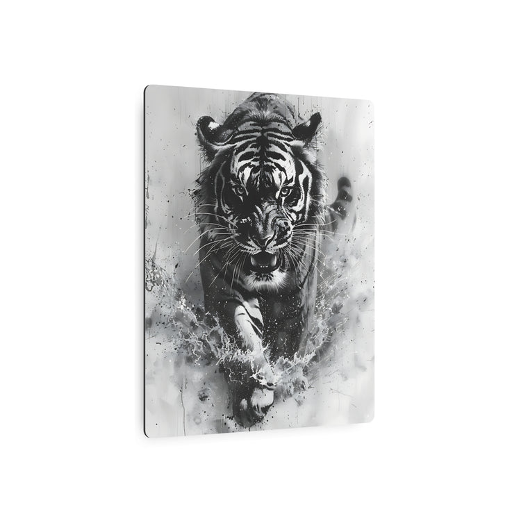 Tiger Metal Art — Dramatic Black & White Running Tiger Wall Decor - The Art Hub
