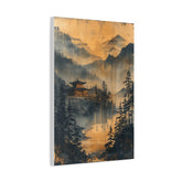 Golden Mist Mountain Landscape Canvas — Asian Pagoda Wall Art - The Art Hub