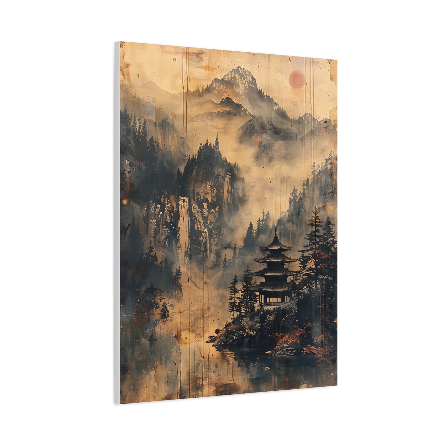 Zen Mountain Mist Canvas Art — Japanese Pagoda Landscape on Stretched Matte Canvas - The Art Hub