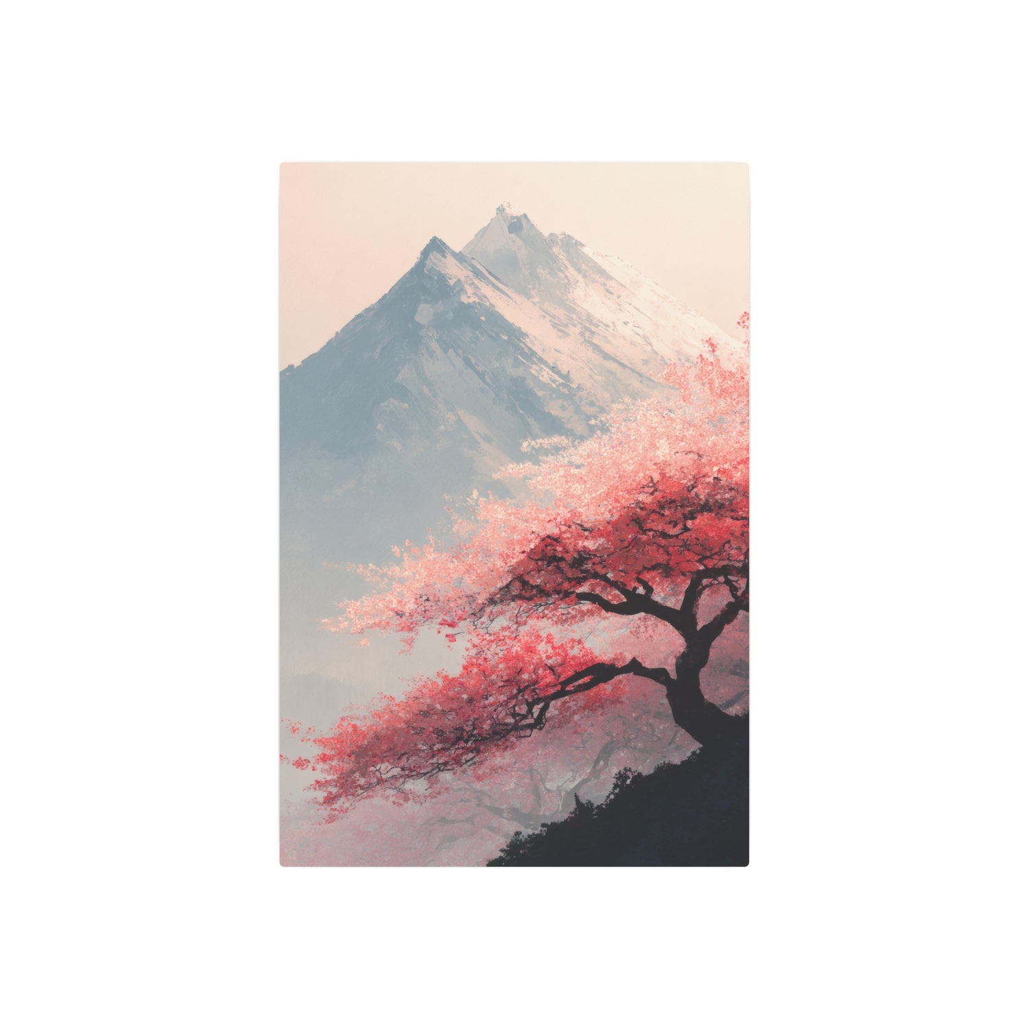 Metal Art Sign - Cherry Blossom Mountain Landscape Wall Decor - The Art Hub