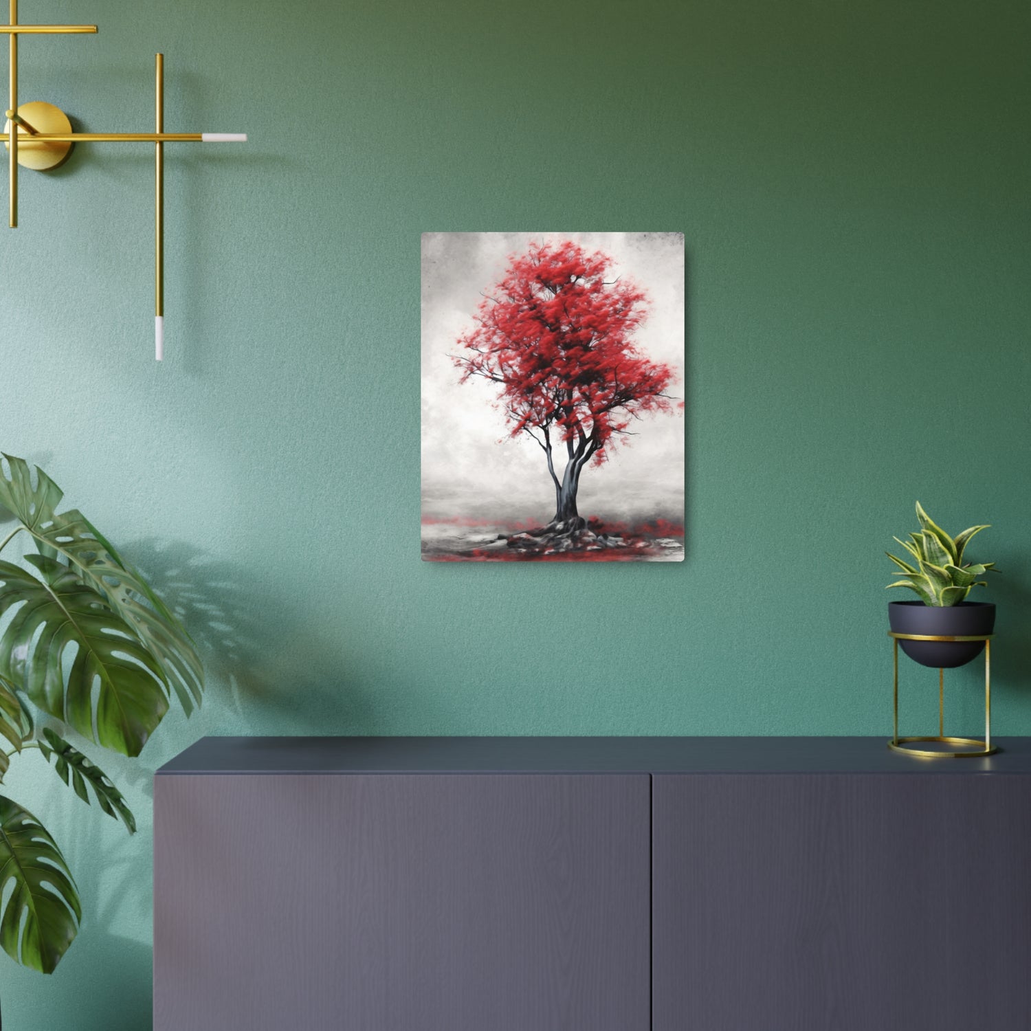 Red Tree Metal Art Sign Modern Abstract Wall Decor - The Art Hub