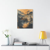 Golden Mist Mountain Landscape Canvas — Asian Pagoda Wall Art - The Art Hub