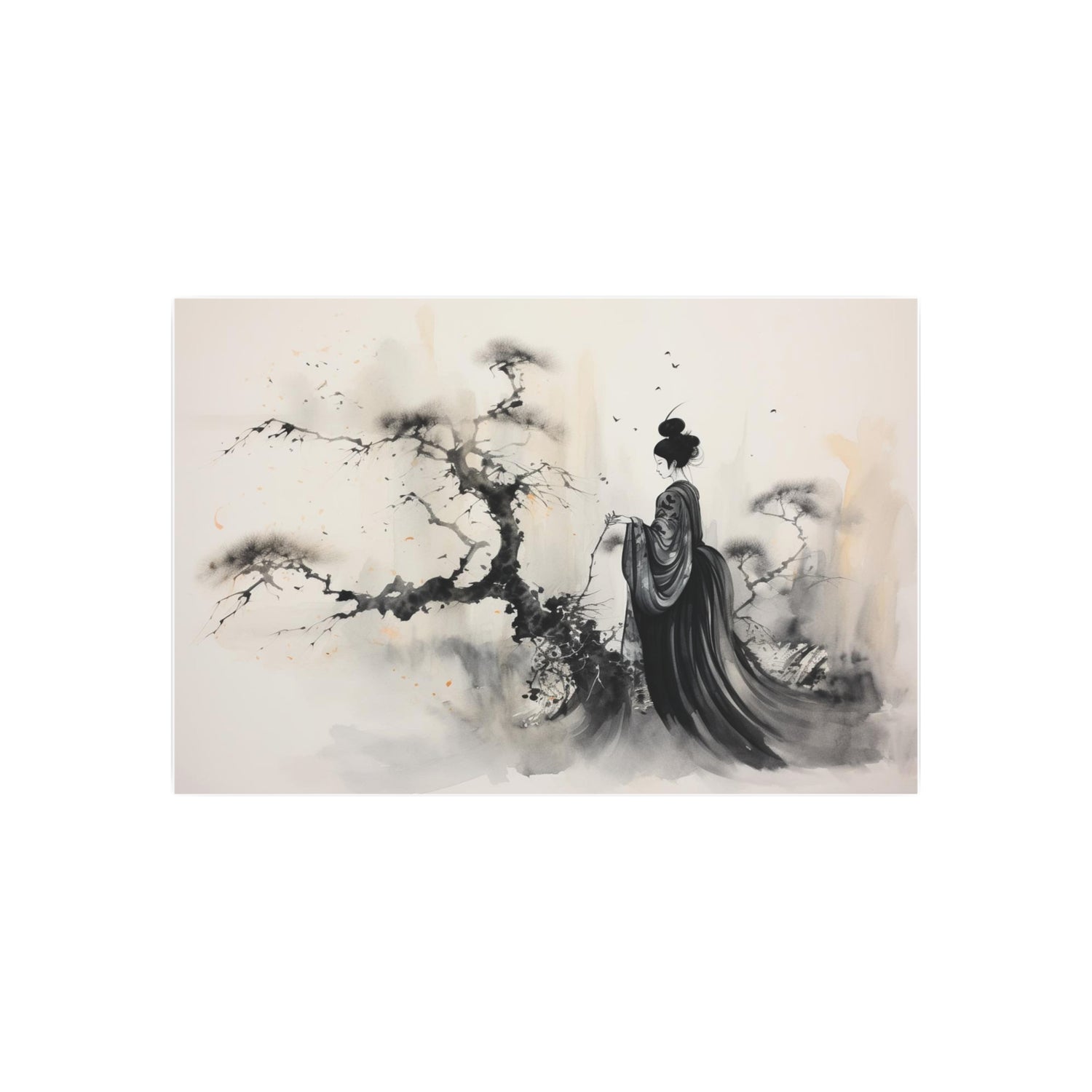Metal Art Zen Geisha Ink Landscape Wall Plaque - The Art Hub