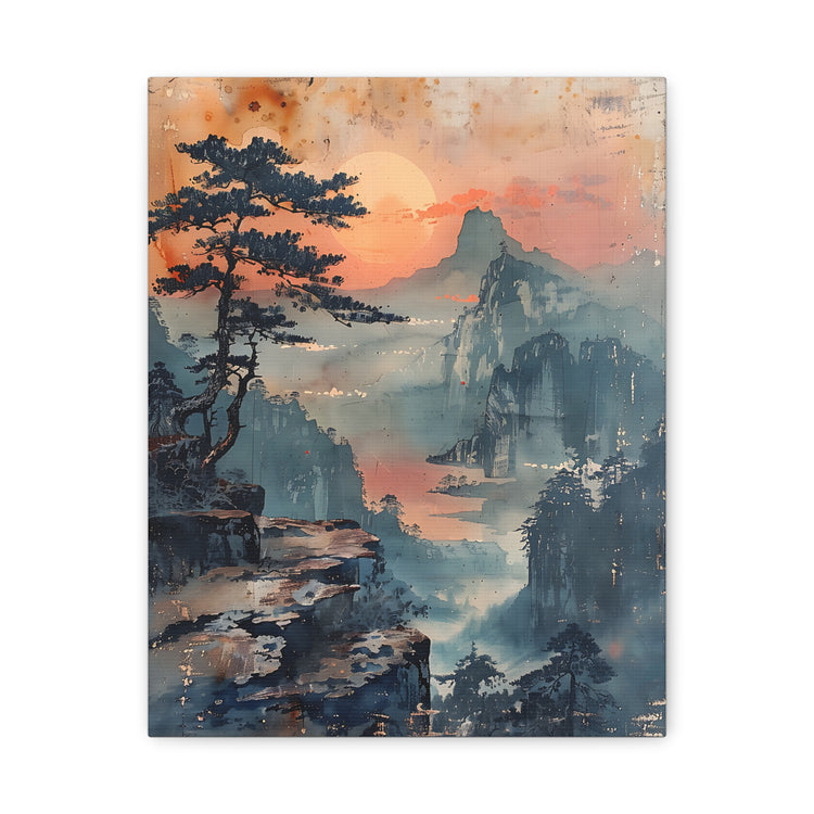 Sunset Mountain Landscape Canvas Print — Misty Pine Cliff Wall Art - The Art Hub