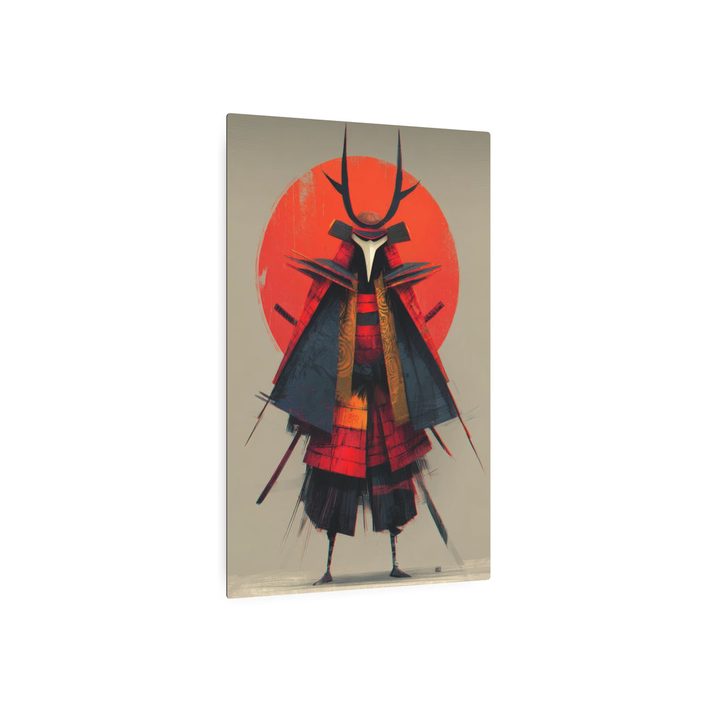 Samurai Metal Art Sign — Red Sun Warrior Wall Decor