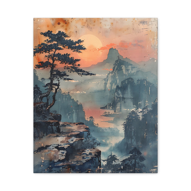 Sunset Mountain Landscape Canvas Print — Misty Pine Cliff Wall Art - The Art Hub