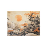 Japanese Landscape Metal Art Orange Sun & Bonsai Trees Wall Decor - The Art Hub