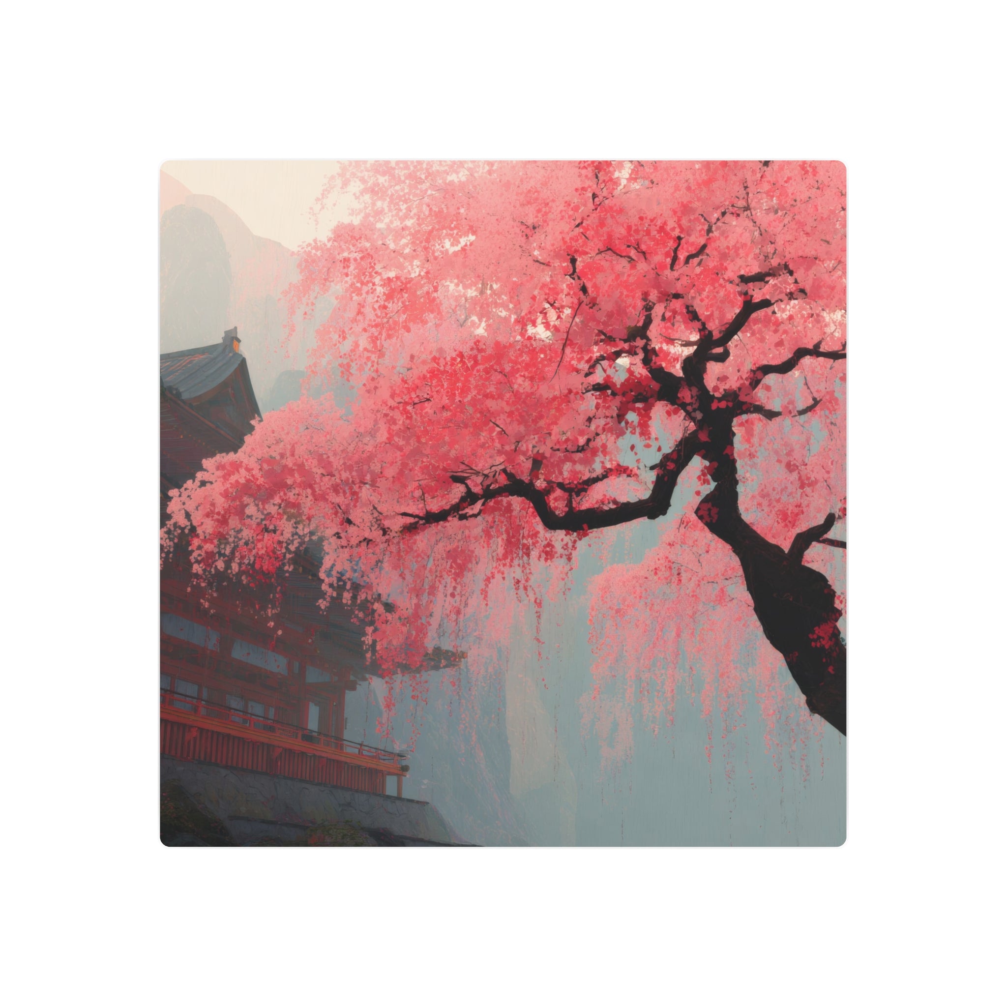 Cherry Blossom Metal Art Sign – Pink Sakura Landscape Wall Décor